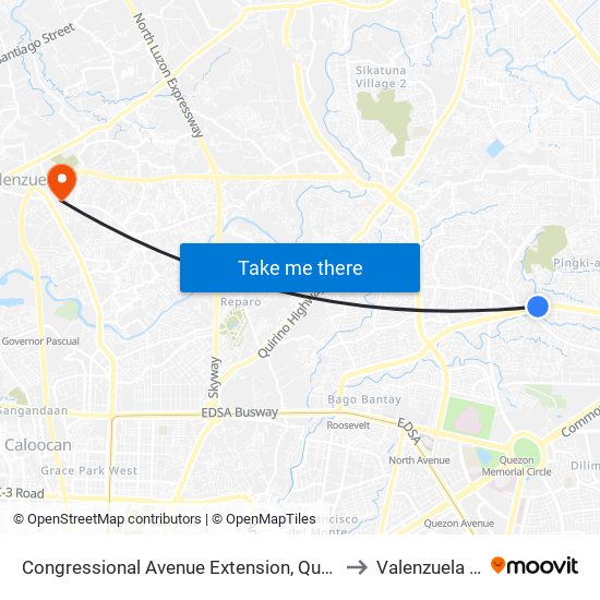 Congressional Avenue Extension, Quezon City to Valenzuela City map