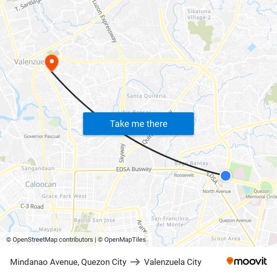 Mindanao Avenue, Quezon City to Valenzuela City map