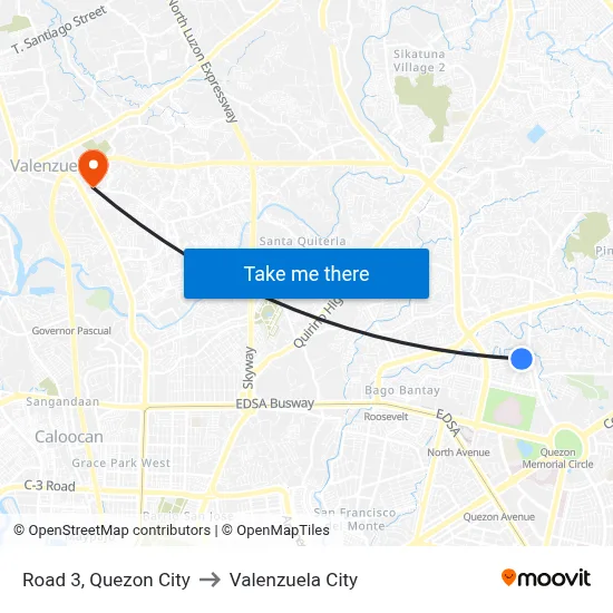 Road 3, Quezon City to Valenzuela City map