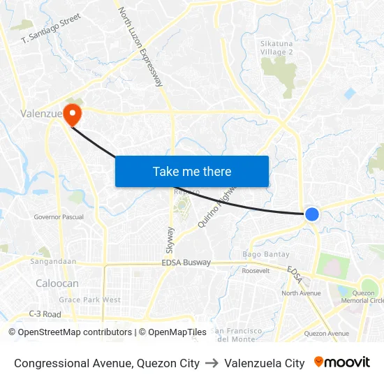 Congressional Avenue, Quezon City to Valenzuela City map