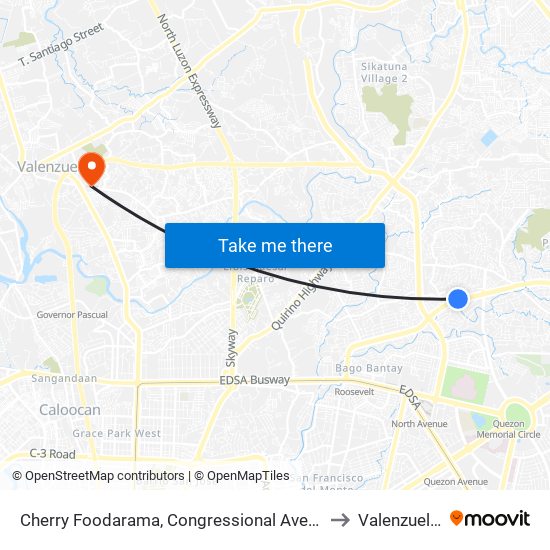 Cherry Foodarama, Congressional Avenue, Quezon City to Valenzuela City map