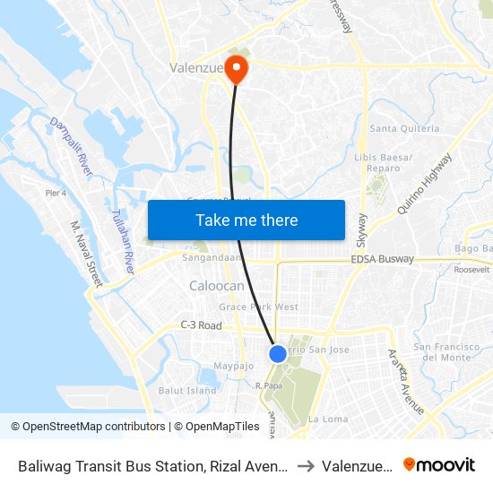 Baliwag Transit Bus Station, Rizal Avenue, Caloocan City to Valenzuela City map