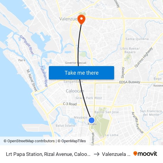 Lrt Papa Station, Rizal  Avenue, Caloocan City to Valenzuela City map