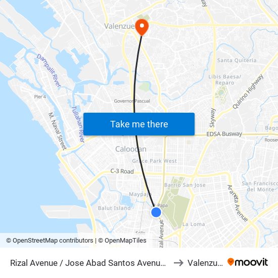 Rizal Avenue / Jose Abad Santos Avenue Interchange, Caloocan City to Valenzuela City map