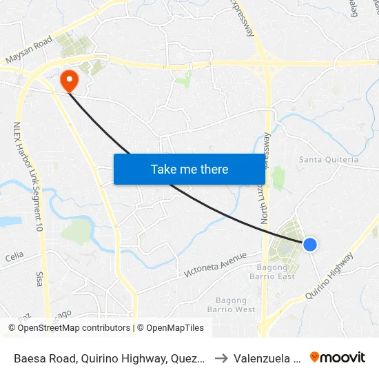 Baesa Road, Quirino Highway, Quezon City to Valenzuela City map