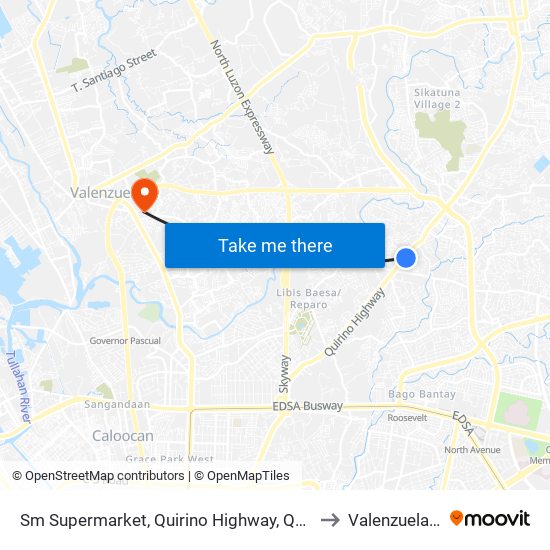 Sm Supermarket, Quirino Highway, Quezon City to Valenzuela City map