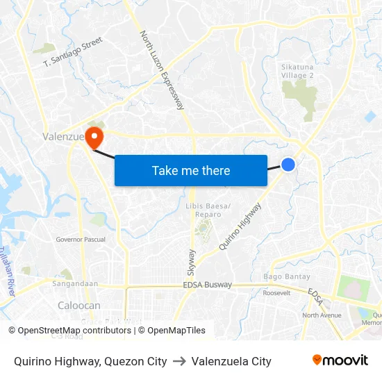 Quirino Highway, Quezon City to Valenzuela City map