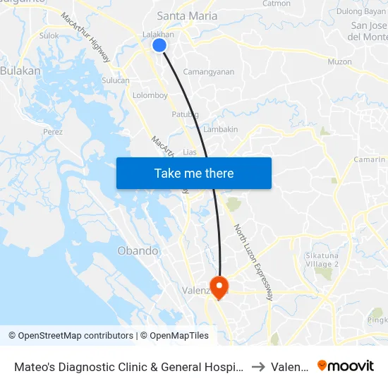 Mateo's Diagnostic Clinic & General Hospital, Governor Fortunato Halili Avenue, Bocaue to Valenzuela City map
