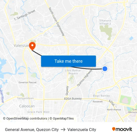 General Avenue, Quezon City to Valenzuela City map