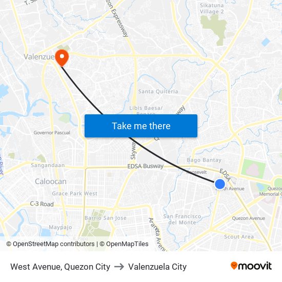 West Avenue, Quezon City to Valenzuela City map