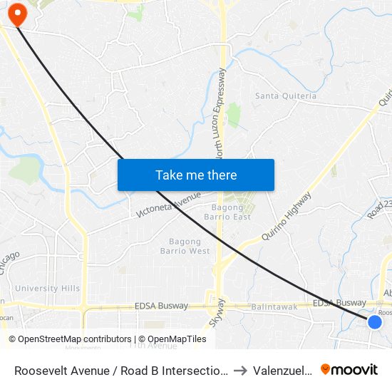 Roosevelt Avenue / Road B Intersection, Quezon City to Valenzuela City map
