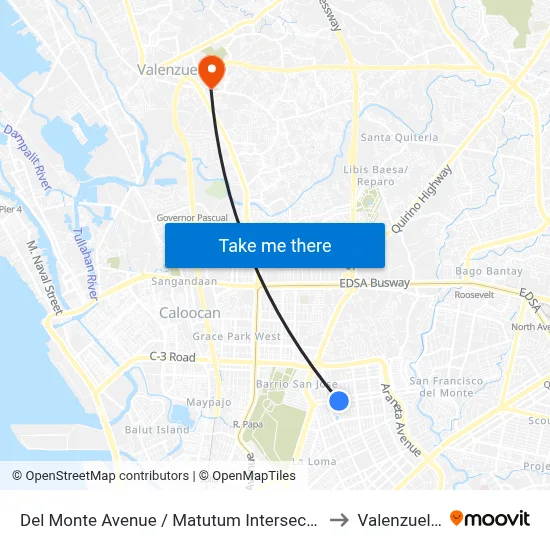 Del Monte Avenue / Matutum Intersection, Quezon City to Valenzuela City map