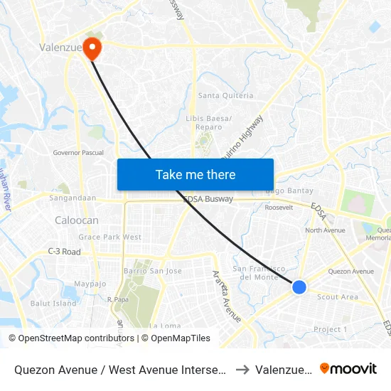 Quezon Avenue / West Avenue Intersection, Quezon City to Valenzuela City map