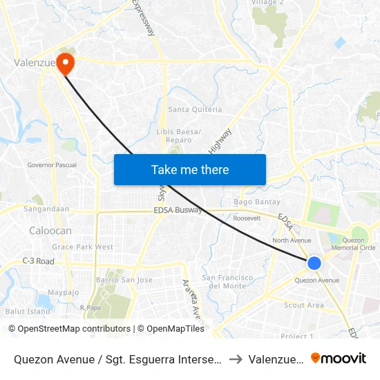 Quezon Avenue / Sgt. Esguerra Intersection, Quezon City to Valenzuela City map