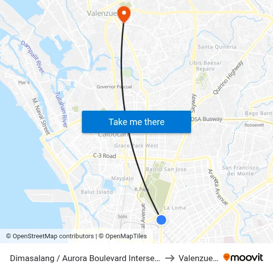 Dimasalang / Aurora Boulevard Intersection, Quezon City to Valenzuela City map