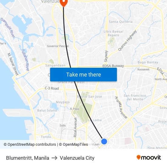 Blumentritt, Manila to Valenzuela City map