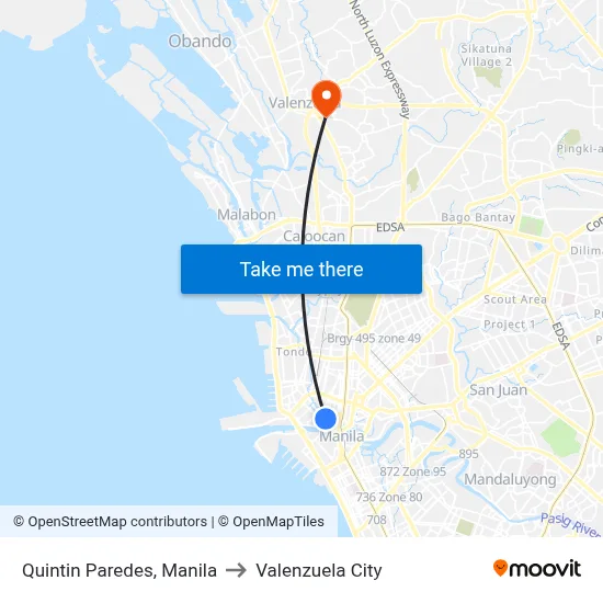 Quintin Paredes, Manila to Valenzuela City map