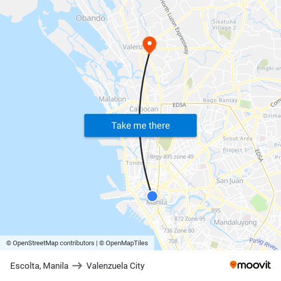 Escolta, Manila to Valenzuela City map