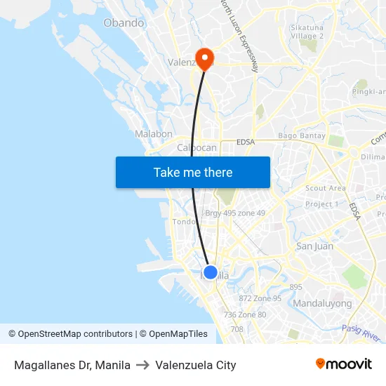 Magallanes Dr, Manila to Valenzuela City map