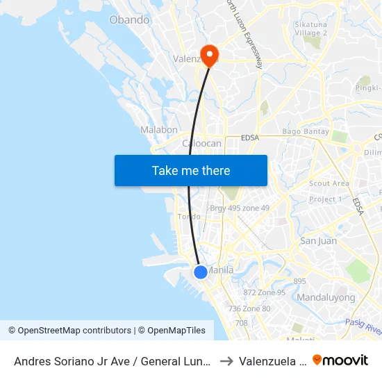 Andres Soriano Jr Ave / General Luna, Manila to Valenzuela City map