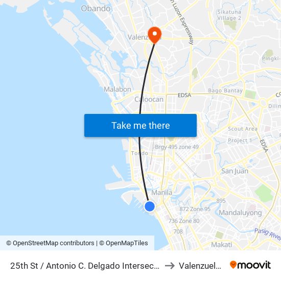 25th St / Antonio C. Delgado Intersection, Manila to Valenzuela City map