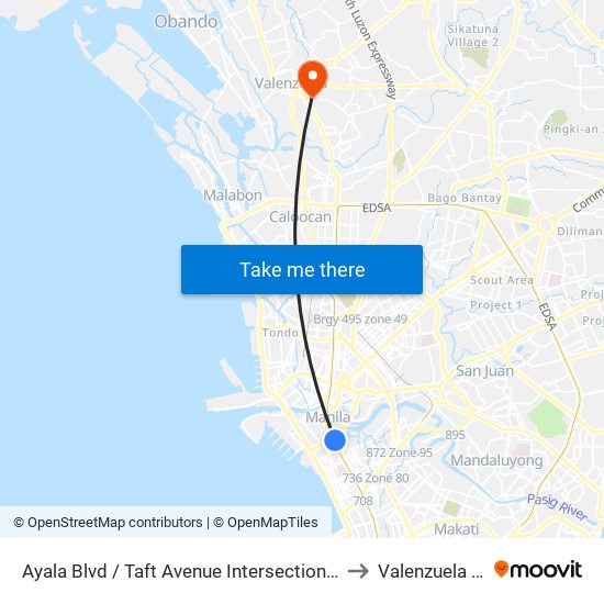Ayala Blvd / Taft Avenue Intersection, Manila to Valenzuela City map