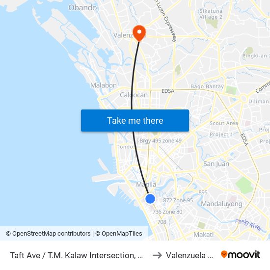 Taft Ave / T.M. Kalaw Intersection, Manila to Valenzuela City map