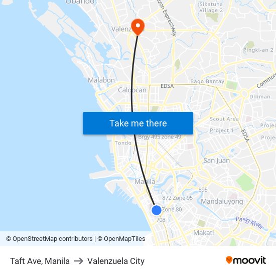 Taft Ave, Manila to Valenzuela City map