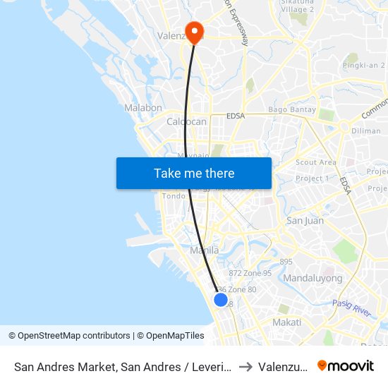 San Andres Market, San Andres / Leveriza Intersection, Manila to Valenzuela City map