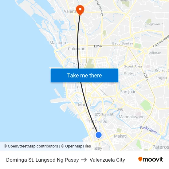Dominga St, Lungsod Ng Pasay to Valenzuela City map