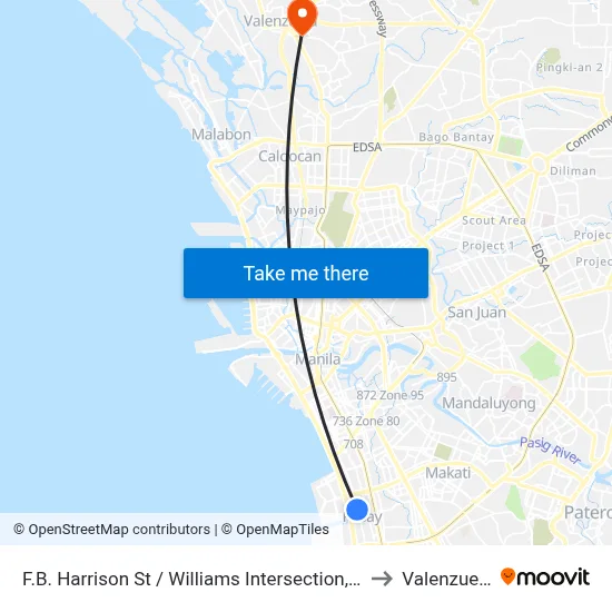 F.B. Harrison St / Williams Intersection, Lungsod Ng Pasay to Valenzuela City map
