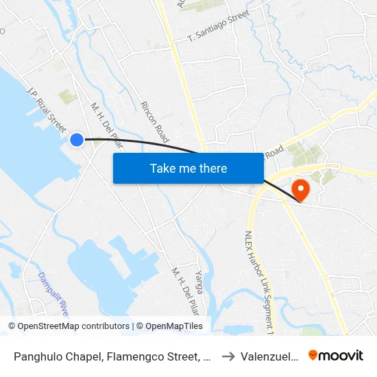 Panghulo Chapel, Flamengco Street, Malabon City to Valenzuela City map