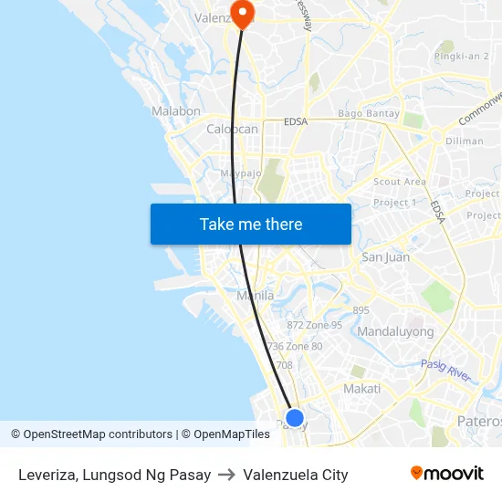 Leveriza, Lungsod Ng Pasay to Valenzuela City map