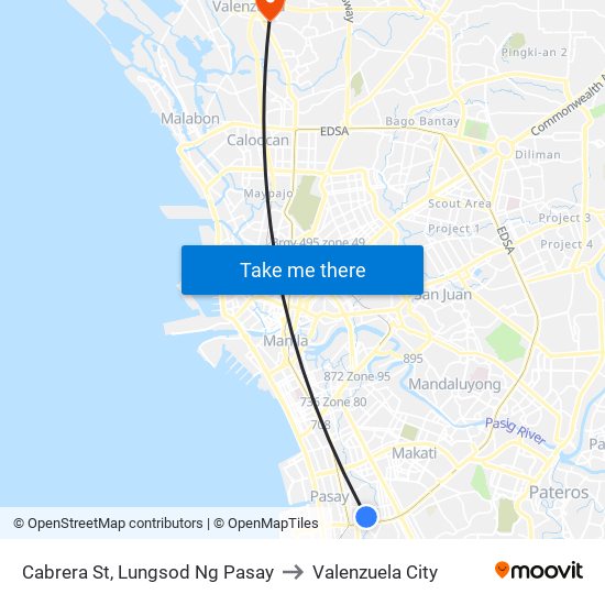 Cabrera St, Lungsod Ng Pasay to Valenzuela City map