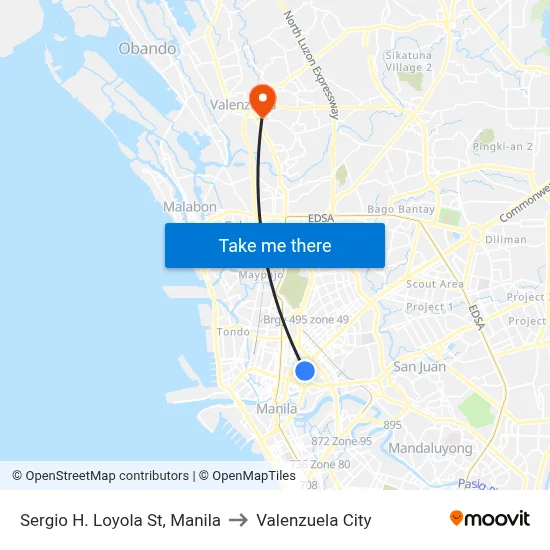 Sergio H. Loyola St, Manila to Valenzuela City map