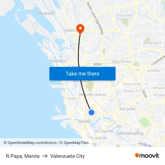 R.Papa, Manila to Valenzuela City map