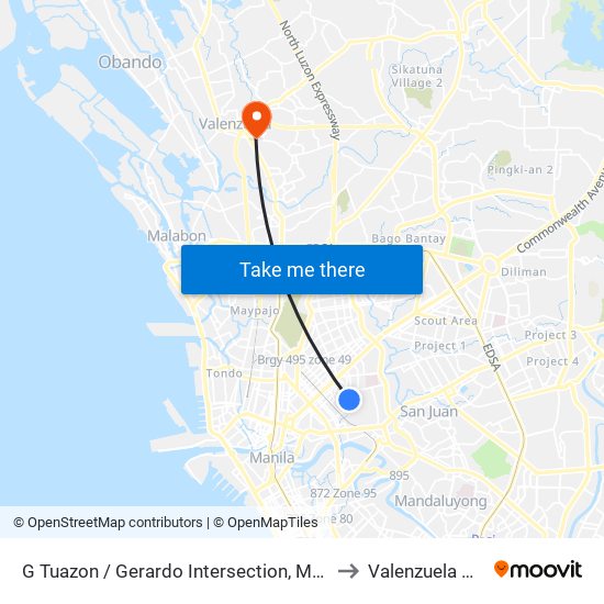 G Tuazon / Gerardo Intersection, Manila to Valenzuela City map