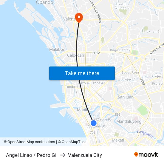 Angel Linao / Pedro Gil to Valenzuela City map