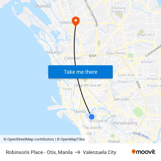 Robinson's Place - Otis, Manila to Valenzuela City map