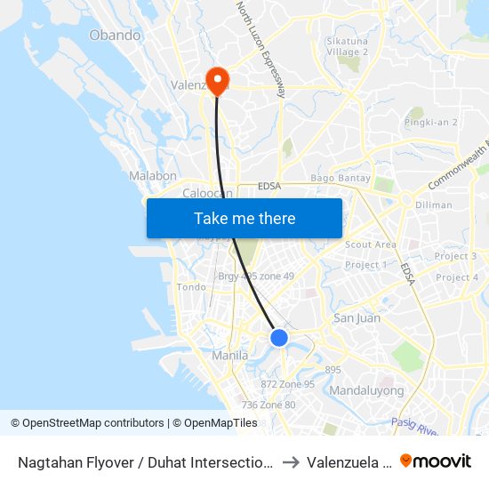 Nagtahan Flyover / Duhat Intersection, Manila to Valenzuela City map