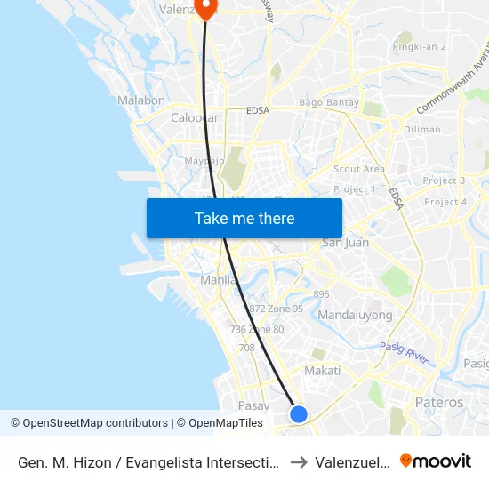 Gen. M. Hizon / Evangelista Intersection, Makati City to Valenzuela City map