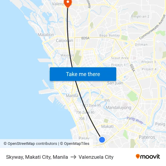 Skyway, Makati City, Manila to Valenzuela City map