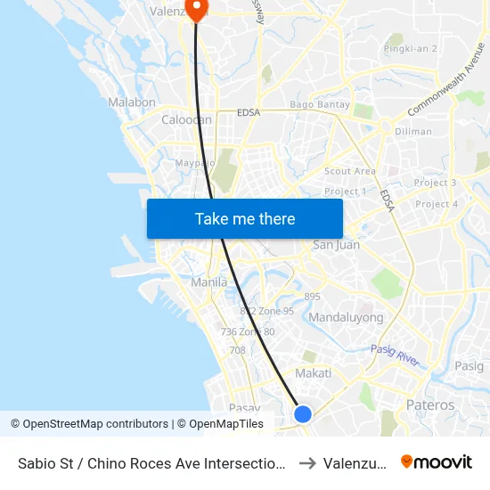 Sabio St / Chino Roces Ave Intersection, Makati City, Manila to Valenzuela City map