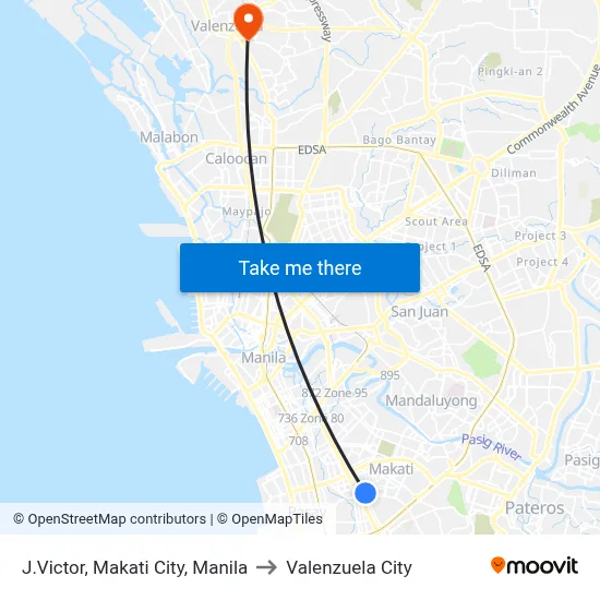 J.Victor, Makati City, Manila to Valenzuela City map