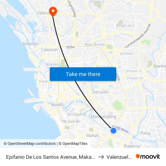 Epifanio De Los Santos Avenue, Makati City, Manila to Valenzuela City map
