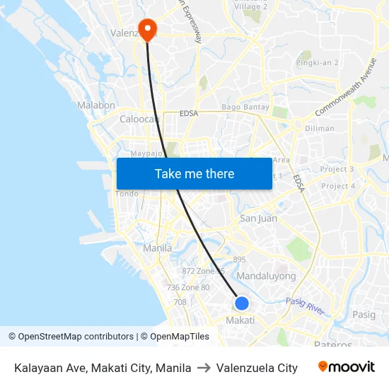 Kalayaan Ave, Makati City, Manila to Valenzuela City map