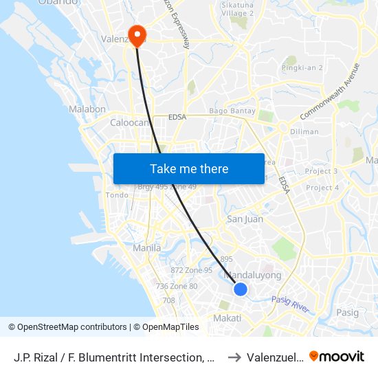 J.P. Rizal / F. Blumentritt Intersection, Mandaluyong City to Valenzuela City map