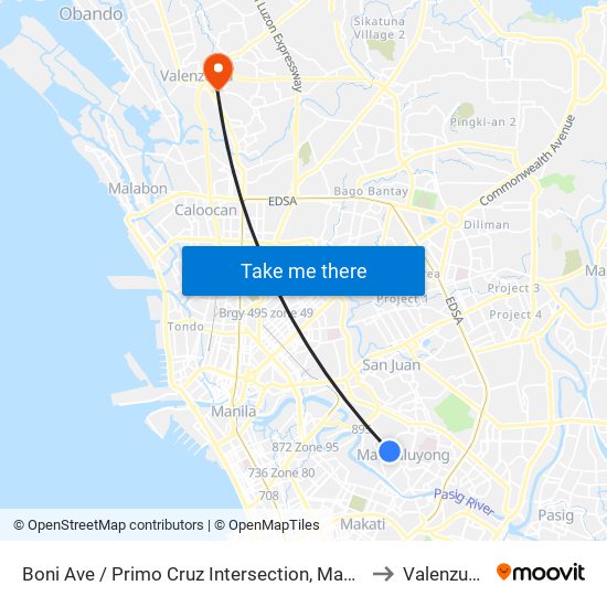 Boni Ave / Primo Cruz Intersection, Mandaluyong City, Manila to Valenzuela City map