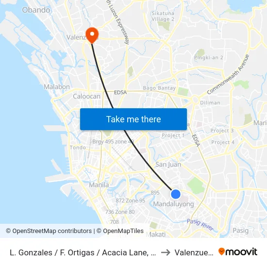 L. Gonzales / F. Ortigas / Acacia Lane, Mandaluyong City to Valenzuela City map