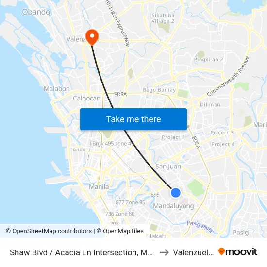 Shaw Blvd / Acacia Ln Intersection, Mandaluyong City to Valenzuela City map